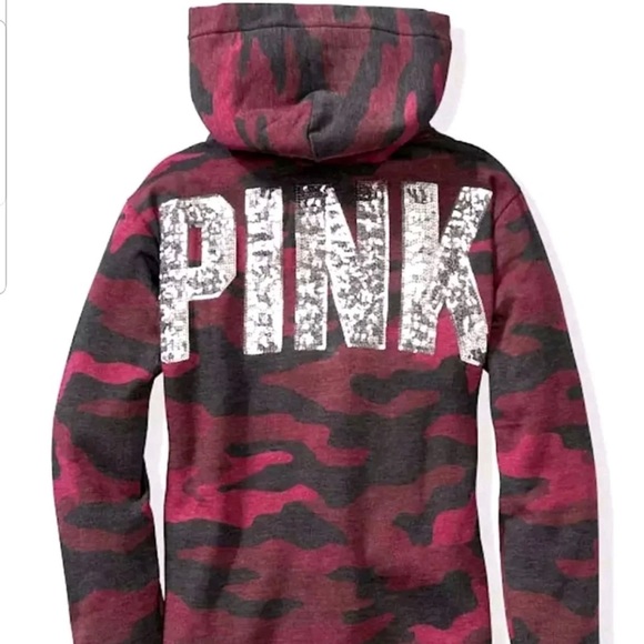 Sweatshirt Varsity Hoodie Victoria’s Secret PINK Funnel Full Bling Camouflage - Picture 6 of 7